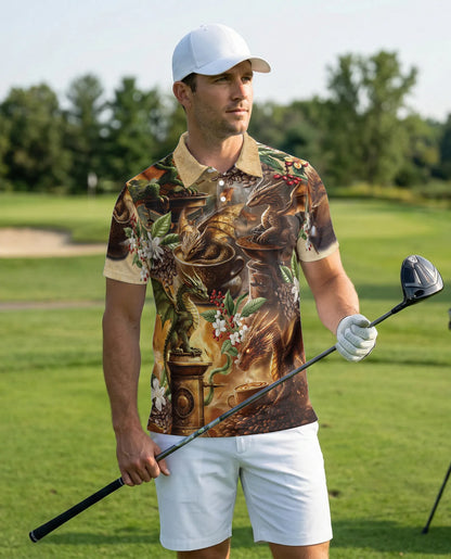 Dragon Coffee 3D Polo Shirt for Men – Fantasy Espresso Art Style | Netecom