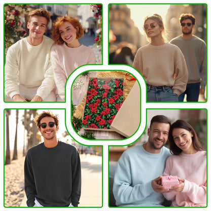 Poinsettia Pattern Sweatshirt, 3D All Over Print Christmas Floral Crewneck Pullover for Men Women, Holiday Flower Lover Gift - Netecom