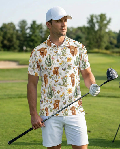 Highland Cow Cactus Polo Shirt – Cute Western Style | Netecom
