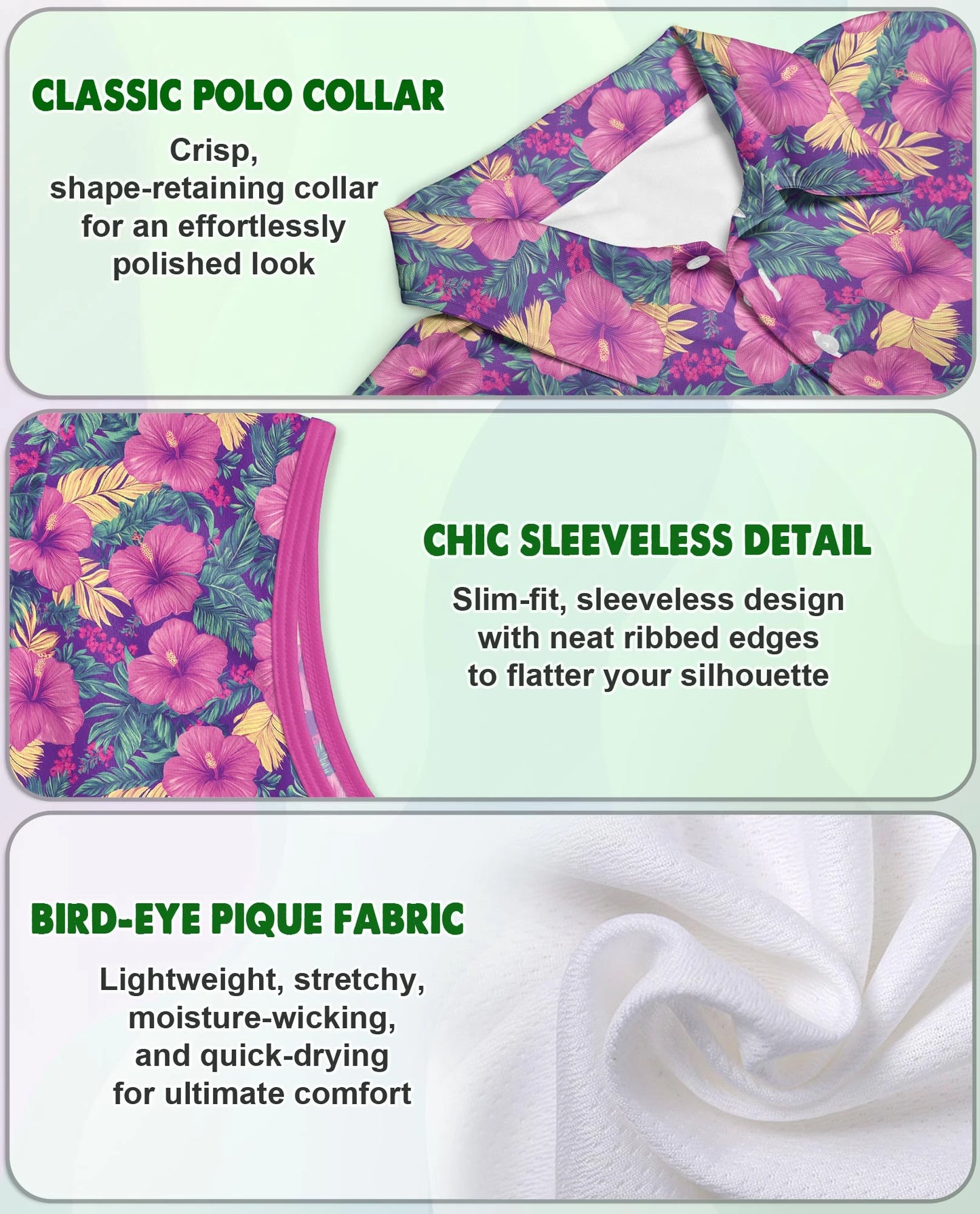 Tropical Hibiscus Purple Sleeveless Polo Shirt for Women | Netecom