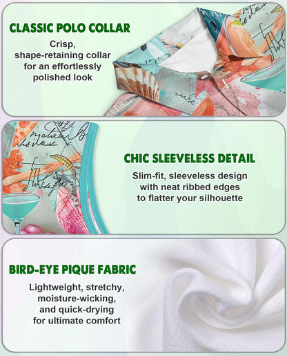 Cocktail Beach Summer Sleeveless Polo Shirt for Women | Netecom
