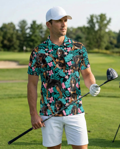Doberman Tropical Polo Shirt – Floral Dog Print | Netecom