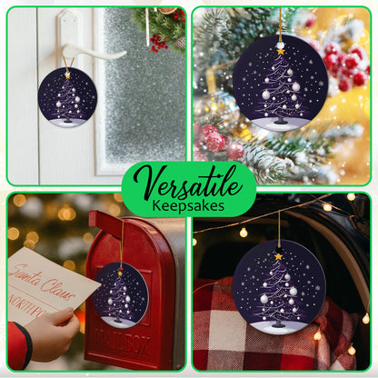 Netecom Elegant Purple Christmas Tree with White Baubles Ornaments, Ceramic Snow Night Scene Keepsake Ornament for Christmas Tree Decorations, Gifts for Holiday, Party, Home Decor