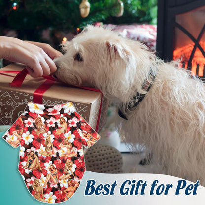 Netecom Matching Pinup Girls Retro Hawaiian Shirt for Pet and Owner, Red Tropical Aloha Summer Shirt, Vintage Pinup Print Outfit for Dog and Human, Casual Beach Vacation Wear