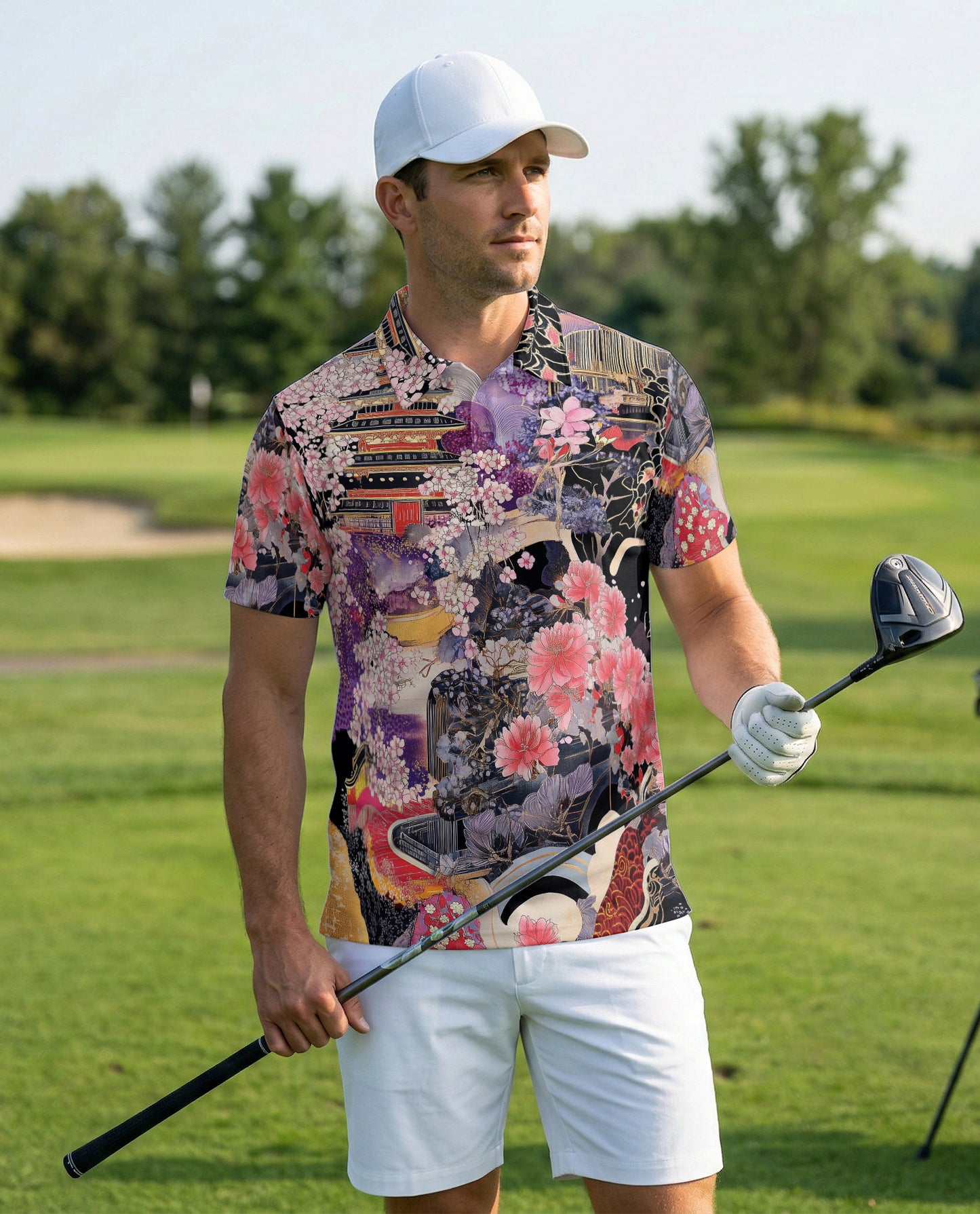 Japanese Ukiyo-e Sakura Polo Shirt for Men | Netecom