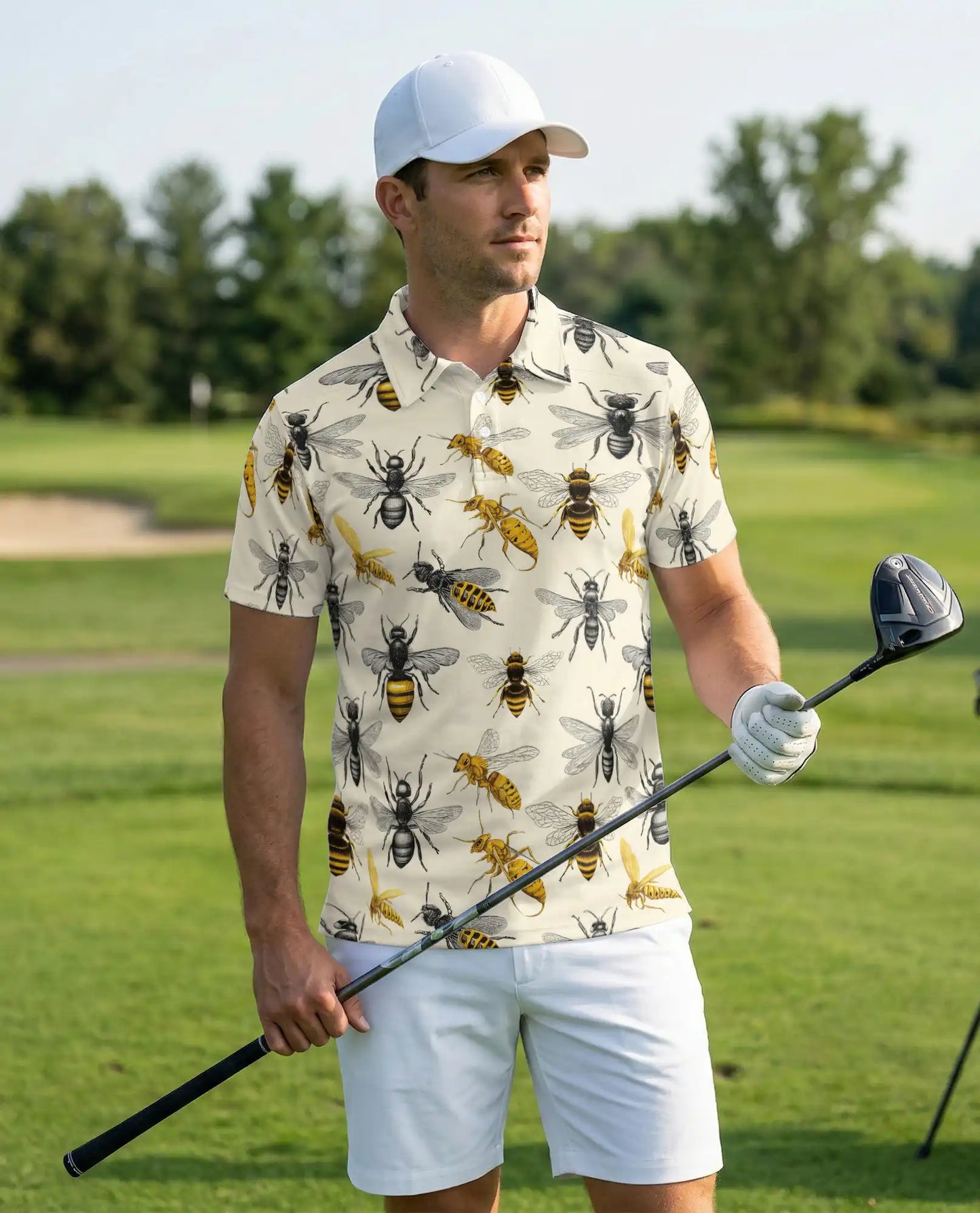 Bee Polo Shirt – Vintage Pollinator Insect Print | Netecom