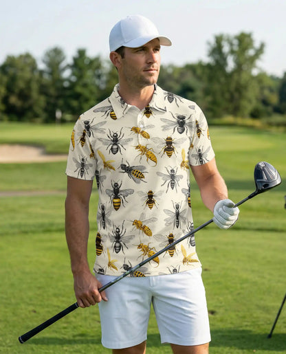 Bee Polo Shirt – Vintage Pollinator Insect Print | Netecom