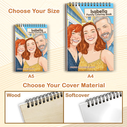 Custom Coloring Book from Photos – Personalized Family Coloring Book for Adults, 12–48 Pages, Memory Keepsake Gift, Premium Wooden Cover, Spiral Binding