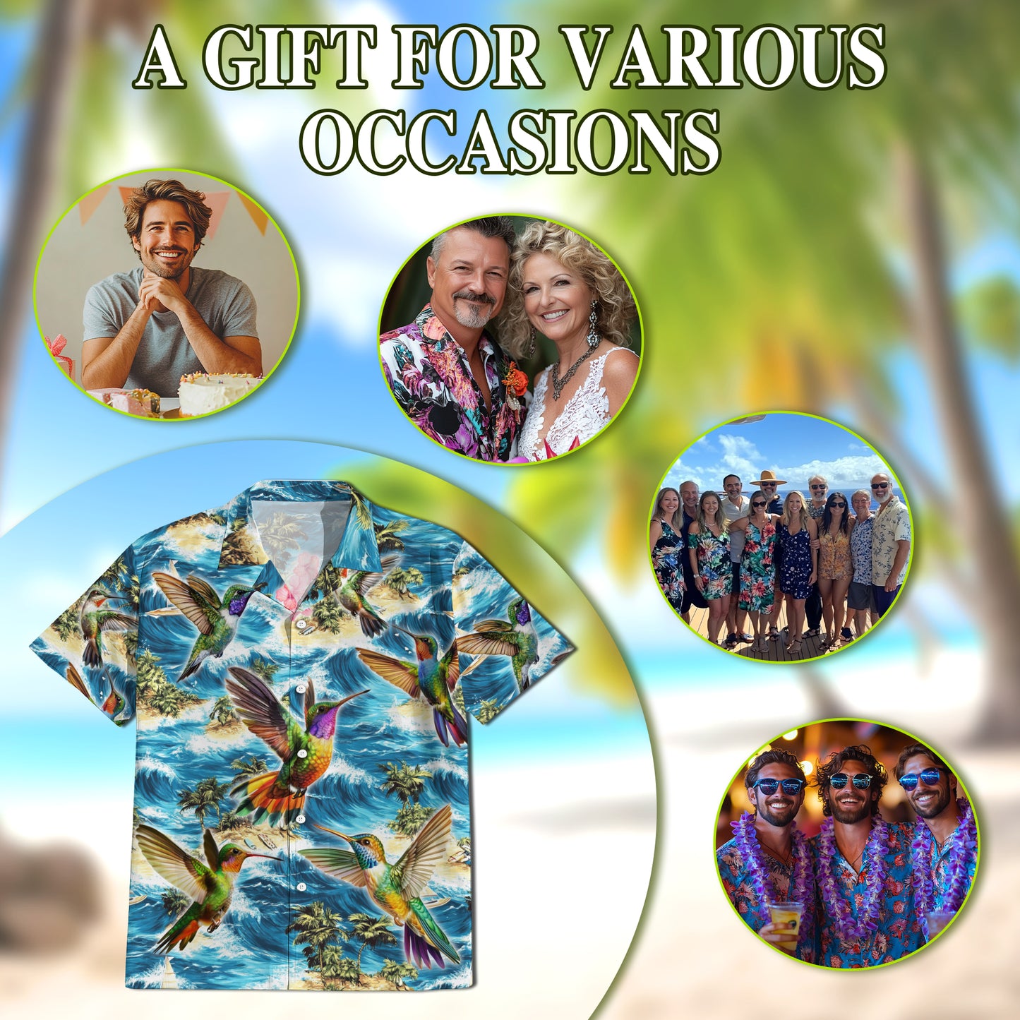 Netecom Tropical Hummingbird Hawaiian Shirt for Men, Bird Lover Gift, Nature Animal Button Down Summer Beach Shirts