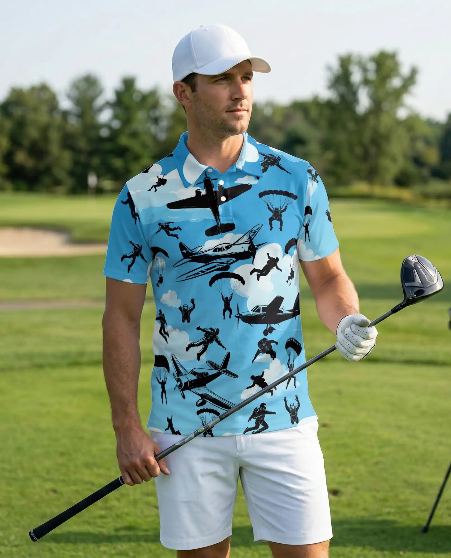 Skydiving Polo Shirt – Parachute Airplane Print | Netecom