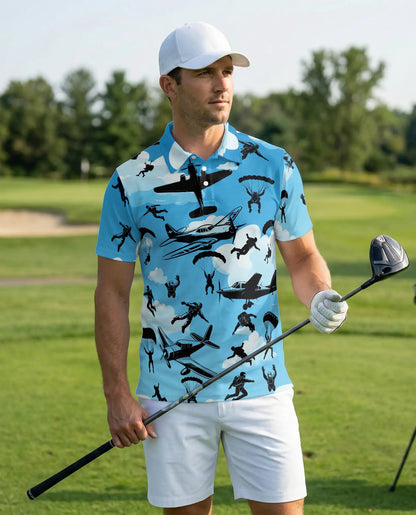 Skydiving Polo Shirt – Parachute Airplane Print | Netecom