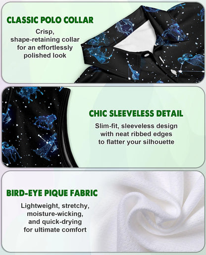 Zodiac Print Sleeveless Polo Shirt for Women | Netecom