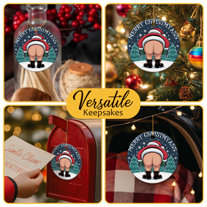 Netecom Funny Santa Ornaments, Merry Christ My Ass Ceramic Ornament for Christmas Tree Hanging Decorations Gift, Funny Gag Gifts for Men Women, Holiday Party Present