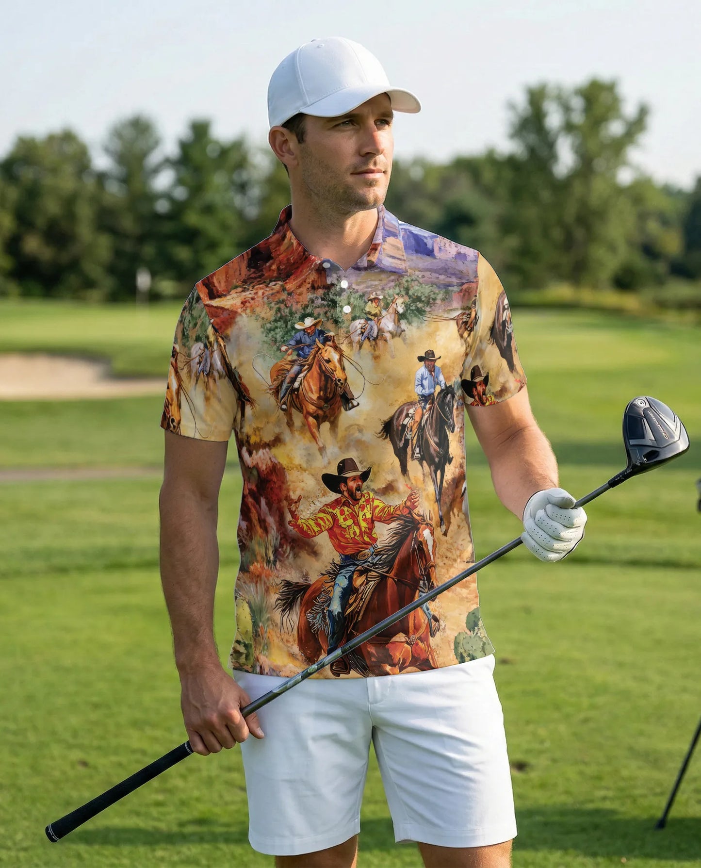 Cowboy Rodeo 3D Polo Shirt for Men – Western Horse Rider Style | Netecom