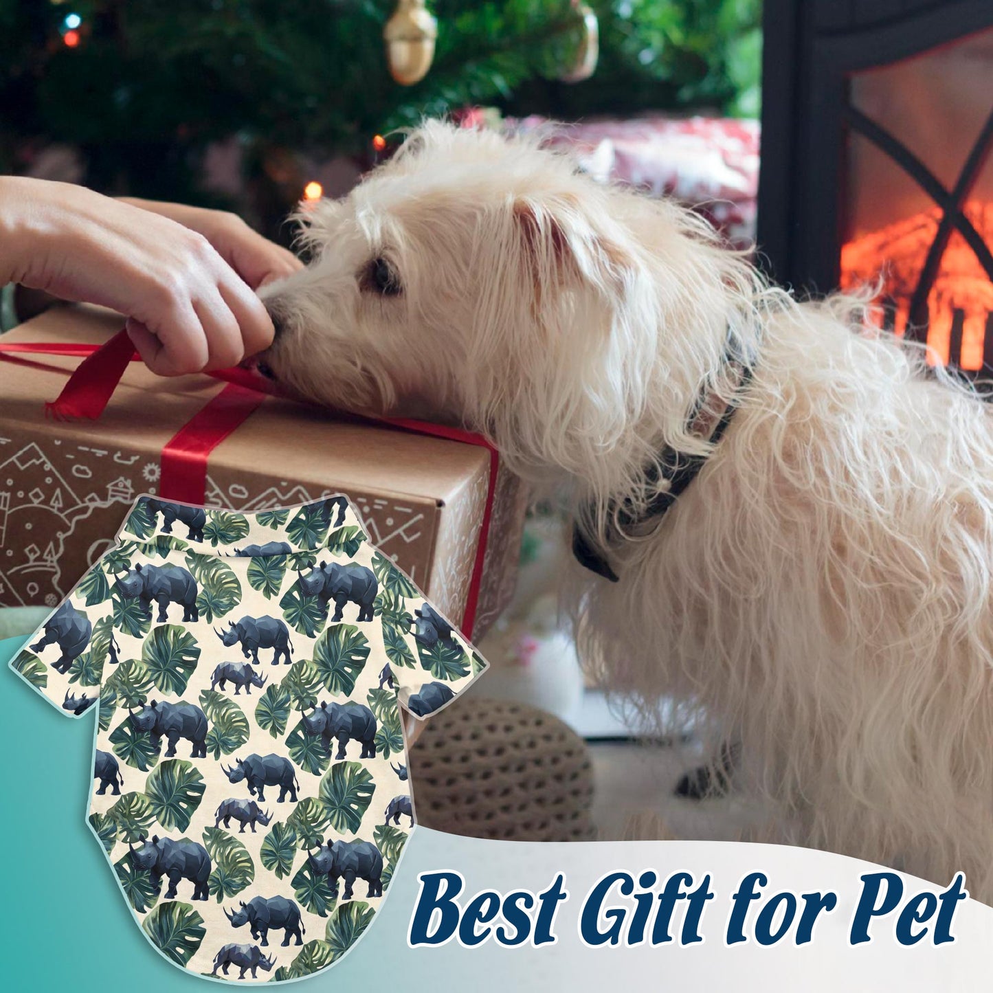 Netecom Matching Amazing Rhino Aloha Hawaiian Shirt for Dog and Owner, Aloha Summer Shirt, Wildlife Rhino Print Outfit for Pet and Human, Beach Vacation Casual Wear