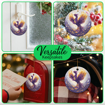 Netecom Purple Phoenix Christmas Ornaments, Ceramic Bird Rising Keepsake Ornament for Christmas Tree Decorations, Bird Lover Gift, Gifts for Holiday, Party, Home Decor