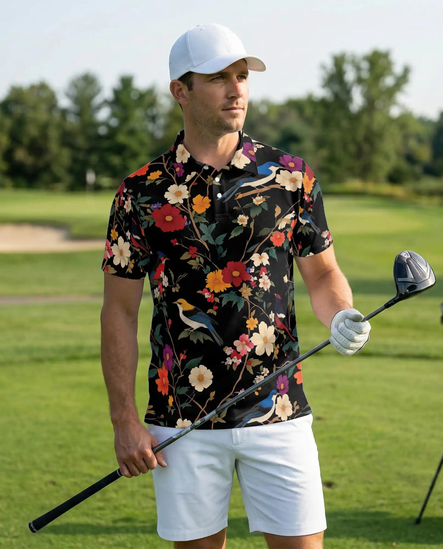 Bird Floral Polo Shirt – Vintage Nature Style | Netecom
