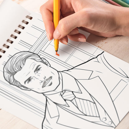 30s Handsome Guys Spiral Bound Coloring Book, Embrace the Allure of Classic Hollywood with 30 Handsome Guys Coloring Pages, Igniting Your Love for Iconic Men of the Past