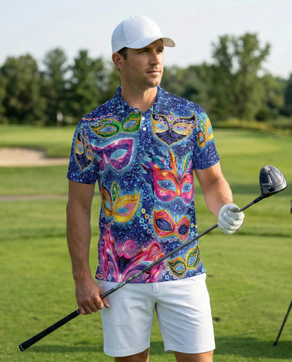 Masquerade Mask Polo Shirt – Carnival Fantasy Print | Netecom