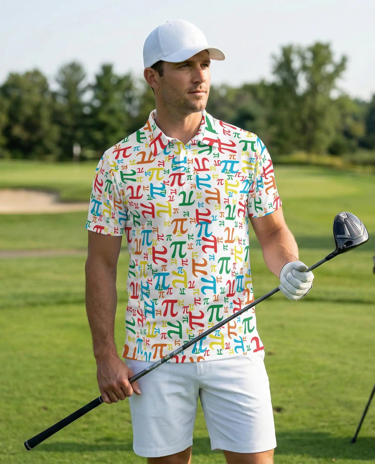 Colorful Pi Symbol 3D Polo Shirt for Men – Funny Math Geek Style | Netecom