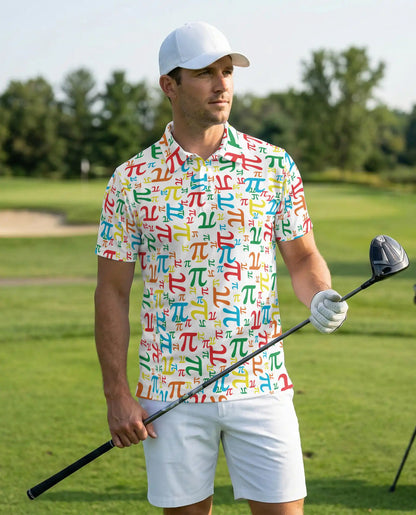 Colorful Pi Symbol 3D Polo Shirt for Men – Funny Math Geek Style | Netecom