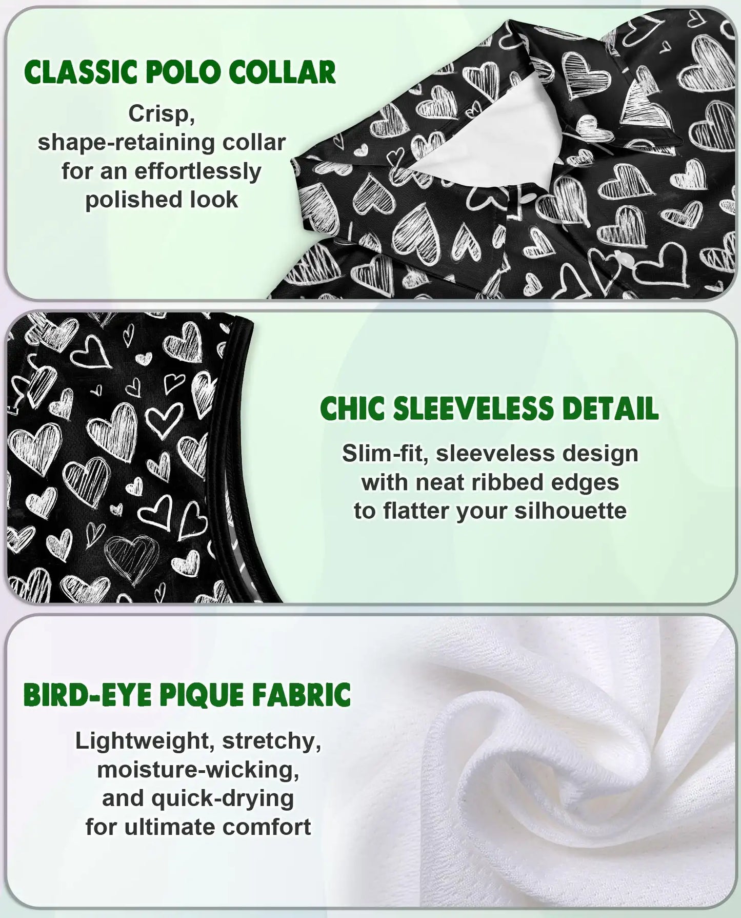Love Heart Sleeveless Polo Shirt for Women – Cute Romantic Style | Netecom