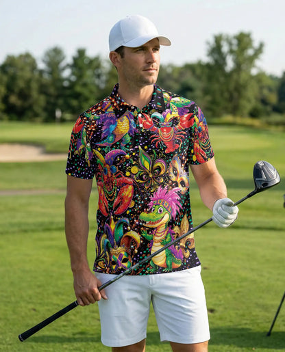 Mardi Gras Alligator 3D Polo Shirt for Men – Carnival Cajun Style | Netecom