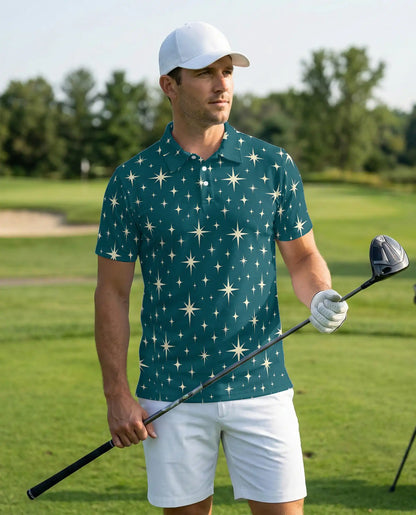 Retro Star Pattern Polo Shirt – Celestial Sky Print | Netecom