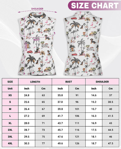 Dachshund Beach Retro Sleeveless Polo Shirt for Women | Netecom