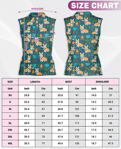 Corgi Camping Sleeveless Polo Shirt for Women – Cute Outdoor Dog Style | Netecom