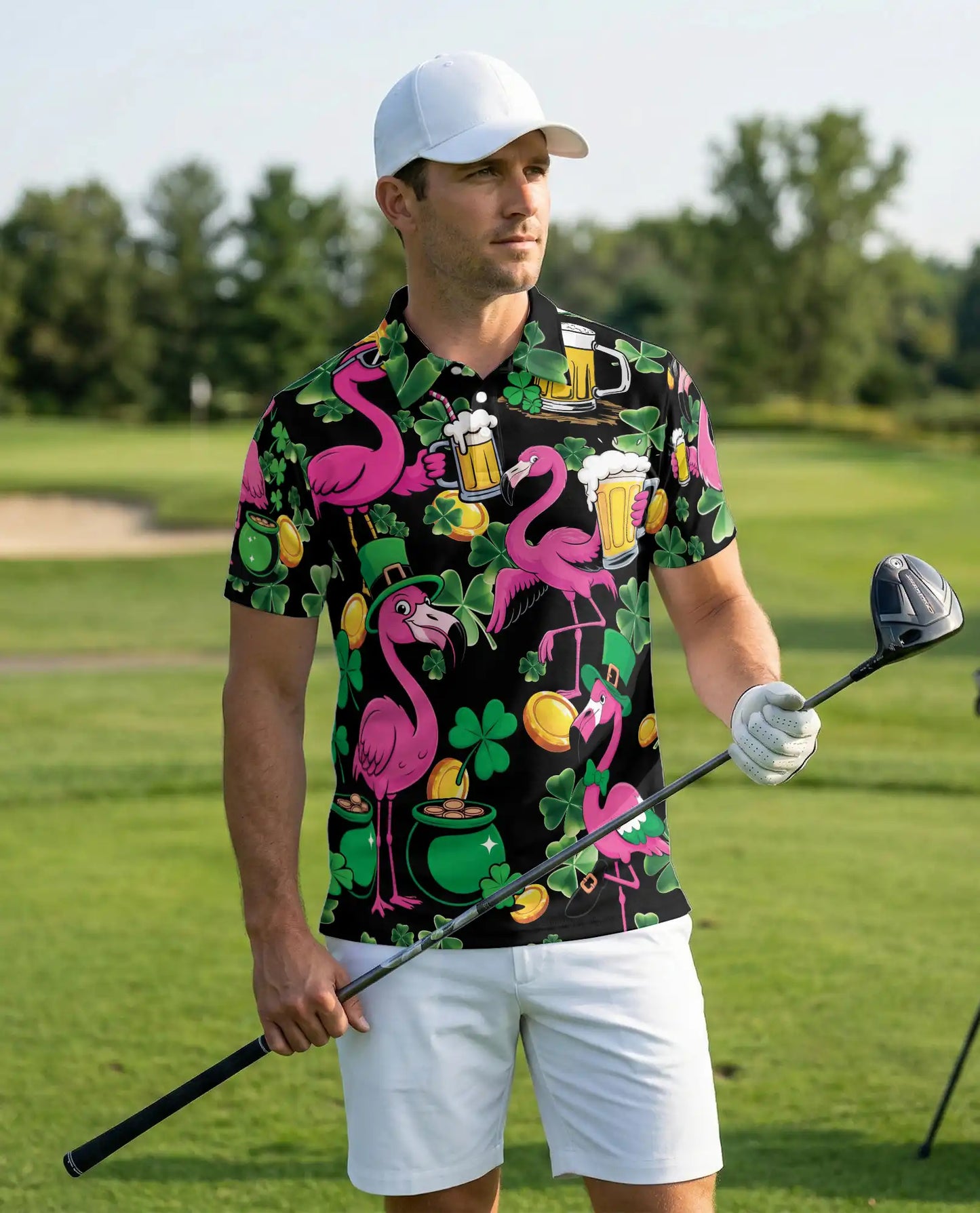 Funny Flamingo St Patrick 3D Polo Shirt for Men – Irish Beer Party Style | Netecom