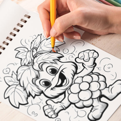 Monster Fruits Spiral Bound Coloring Book, Discover 30 Captivating Coloring Pages, Bringing Together Monsters and Fruits in Whimsical Artwork