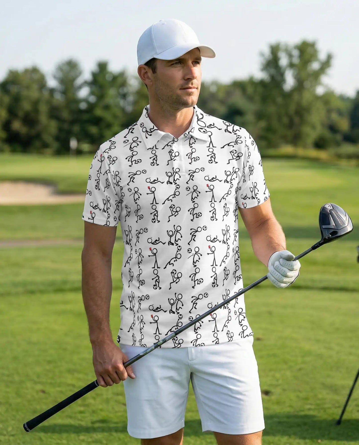 Funny Stick Figure Sports 3D Polo Shirt for Men – Minimal Cartoon Athletic Style | Netecom