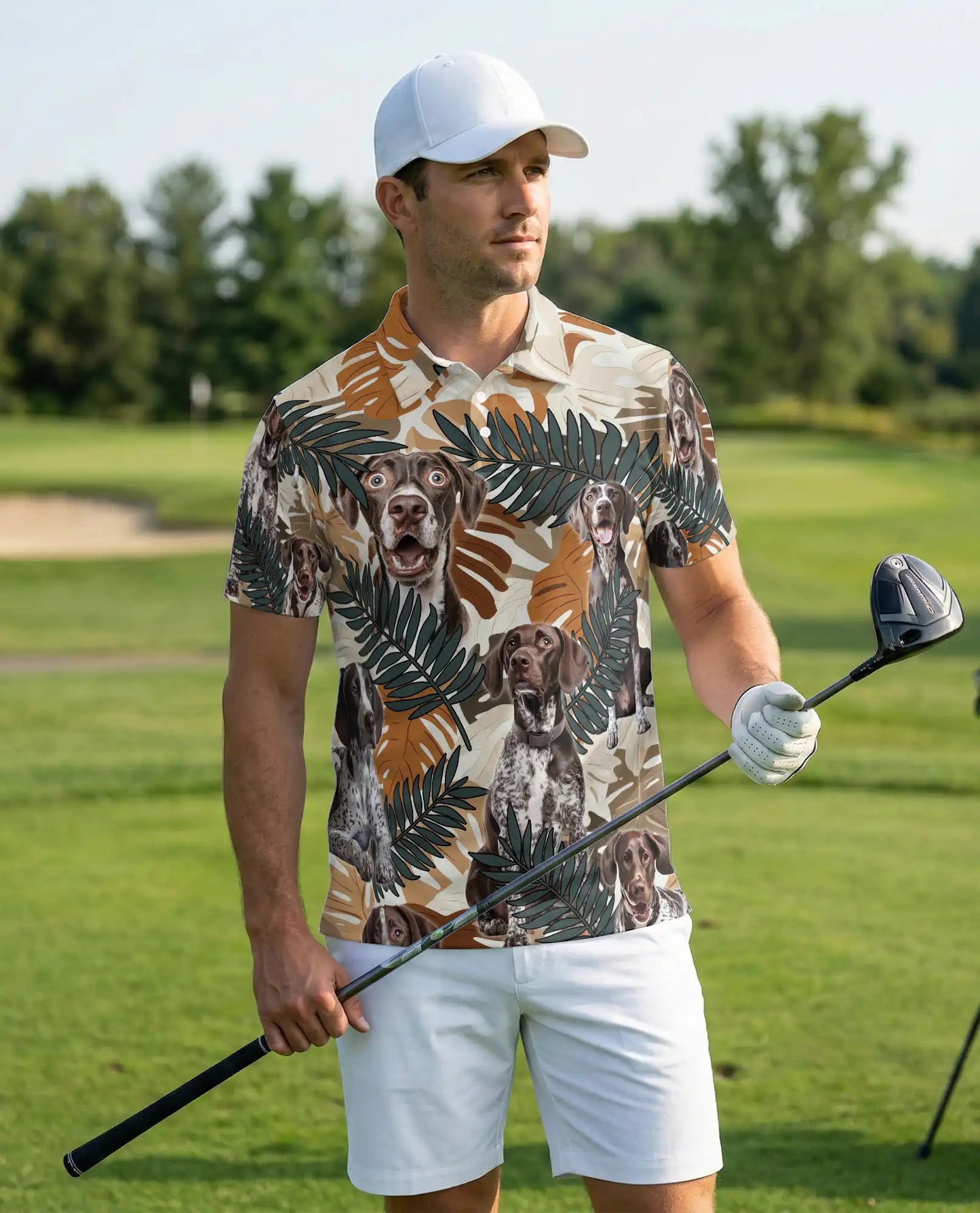 German Shorthaired Pointer Polo Shirt – Tropical Leaf Print | Netecom