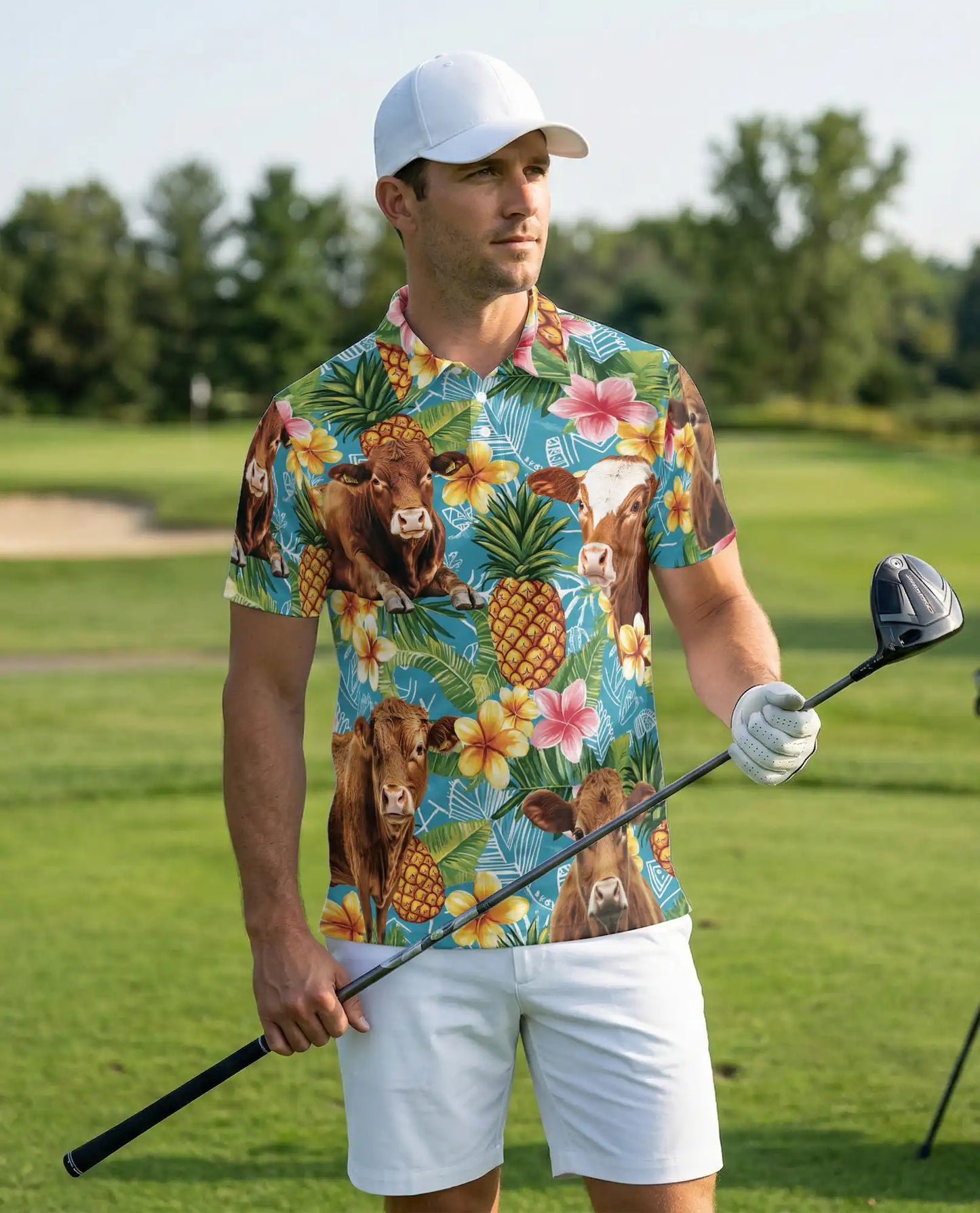 Tropical Cow 3D Polo Shirt for Men – Pineapple Floral Farm Style | Netecom