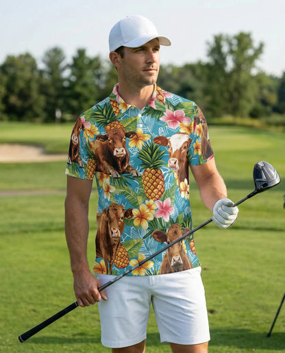 Tropical Cow 3D Polo Shirt for Men – Pineapple Floral Farm Style | Netecom