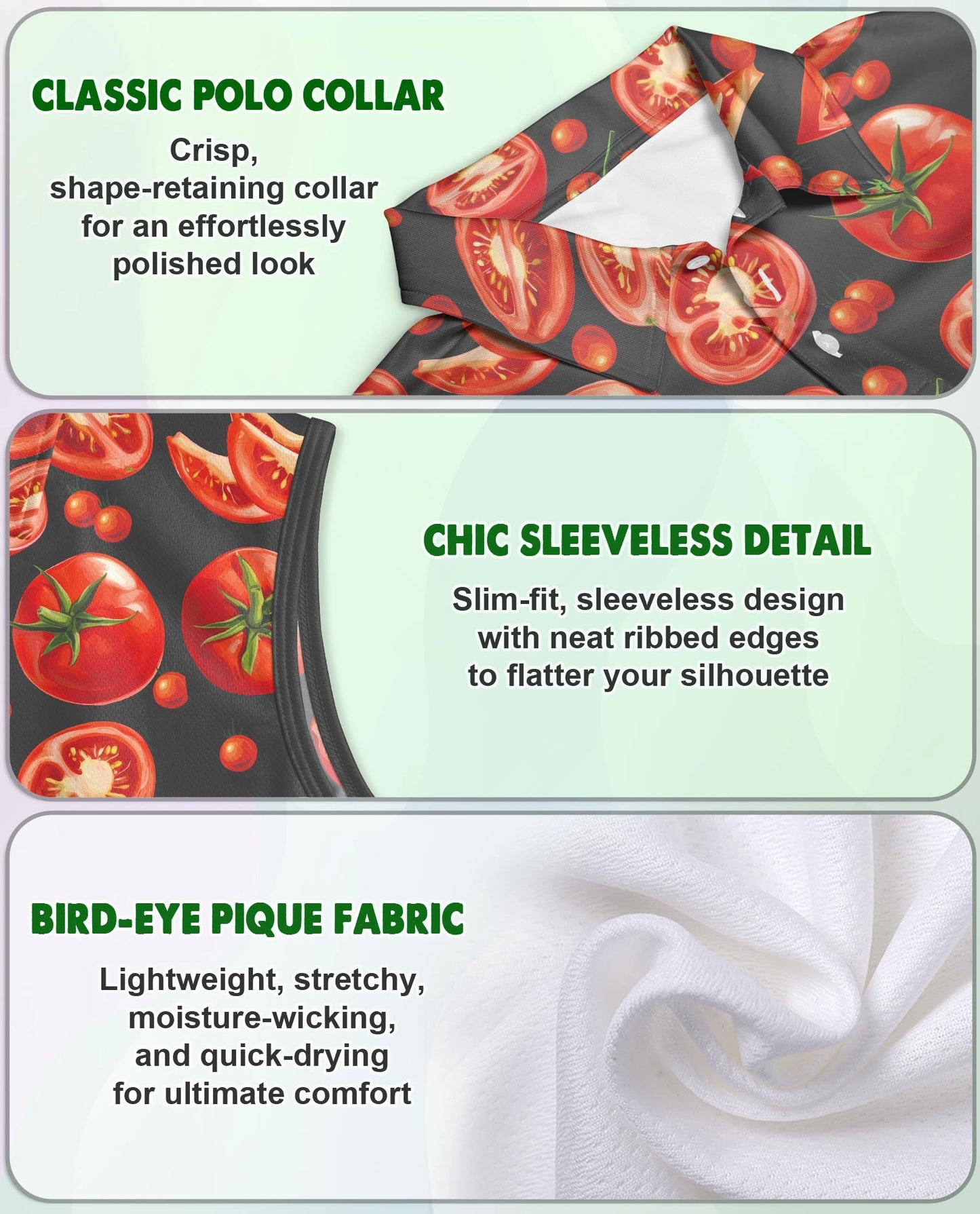 Tomato Print Sleeveless Polo Shirt for Women | Netecom