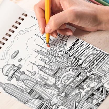 Futuristic City Spiral Bound Coloring Book, Discover the Spectacular Architecture with 30 Exquisite Futuristic City Coloring Pages for Fans of Technological