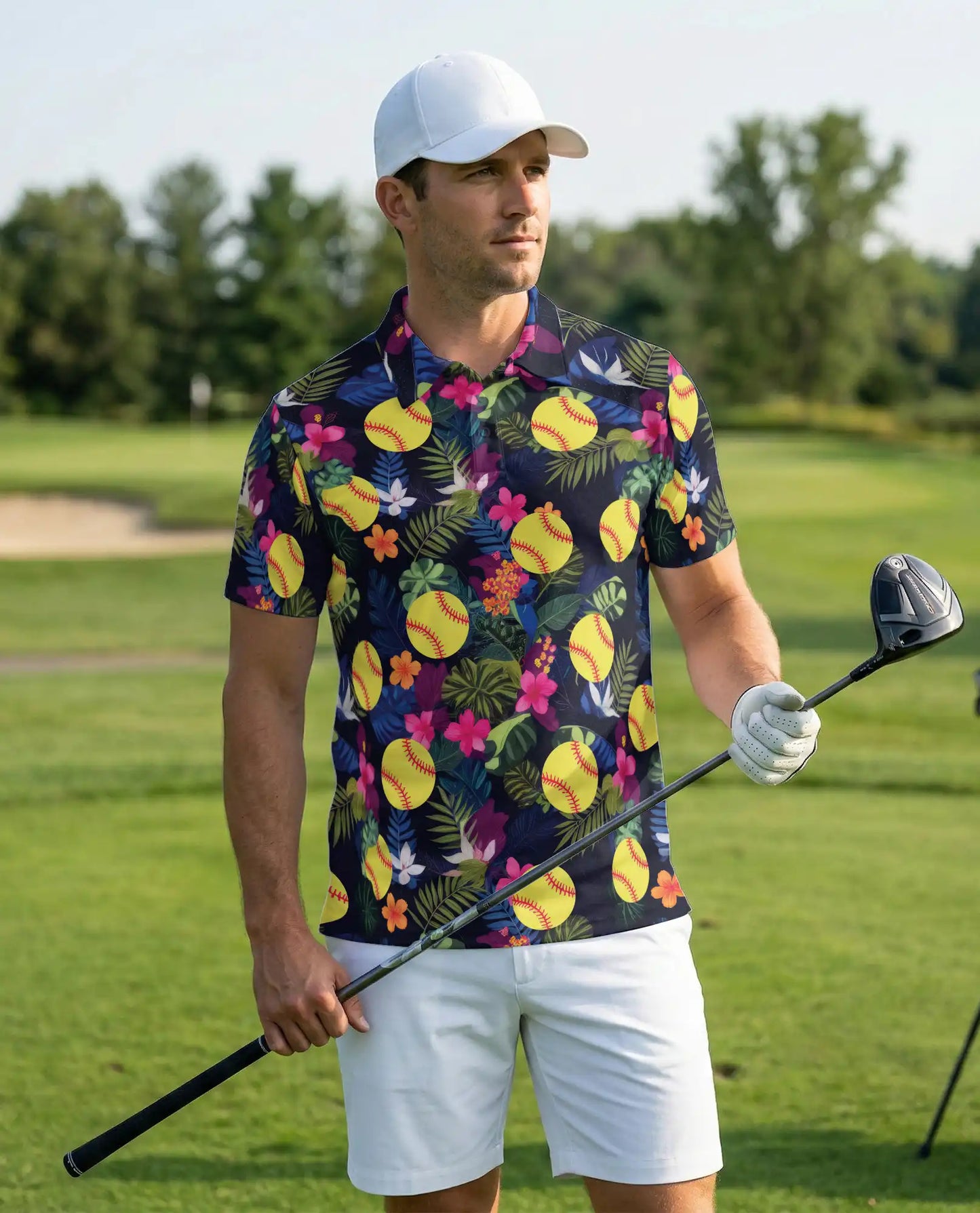 Softball Hawaiian 3D Polo Shirt for Men | Netecom