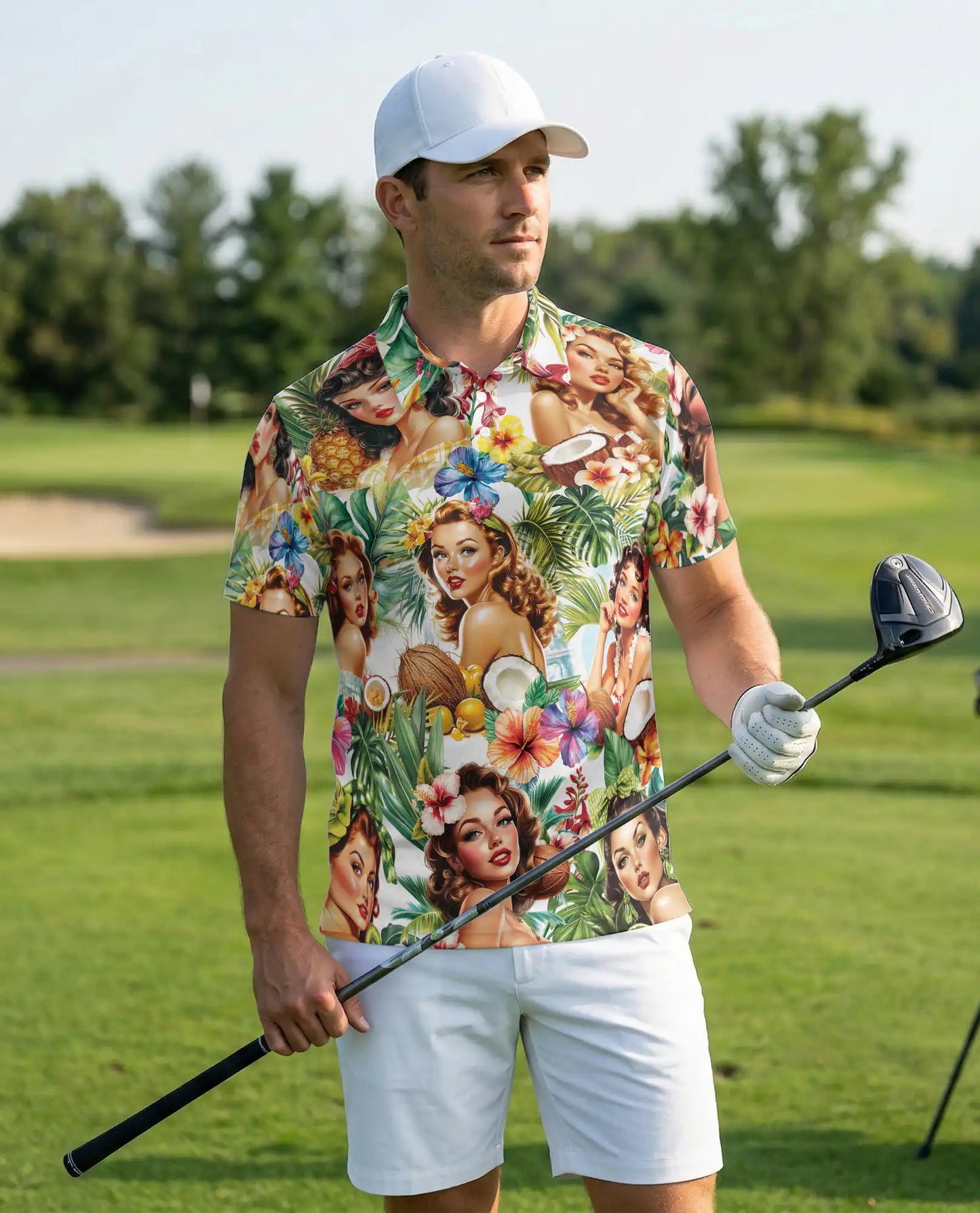 Tropical Pin Up Polo Shirt - Vintage Island Beauty Style | Netecom