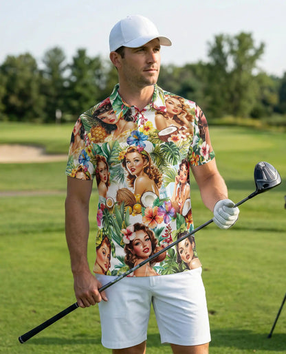 Tropical Pin Up Polo Shirt - Vintage Island Beauty Style | Netecom