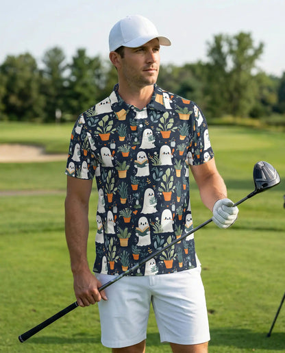 Cute Ghost Plant 3D Polo Shirt for Men – Funny Spooky Botanical Style | Netecom