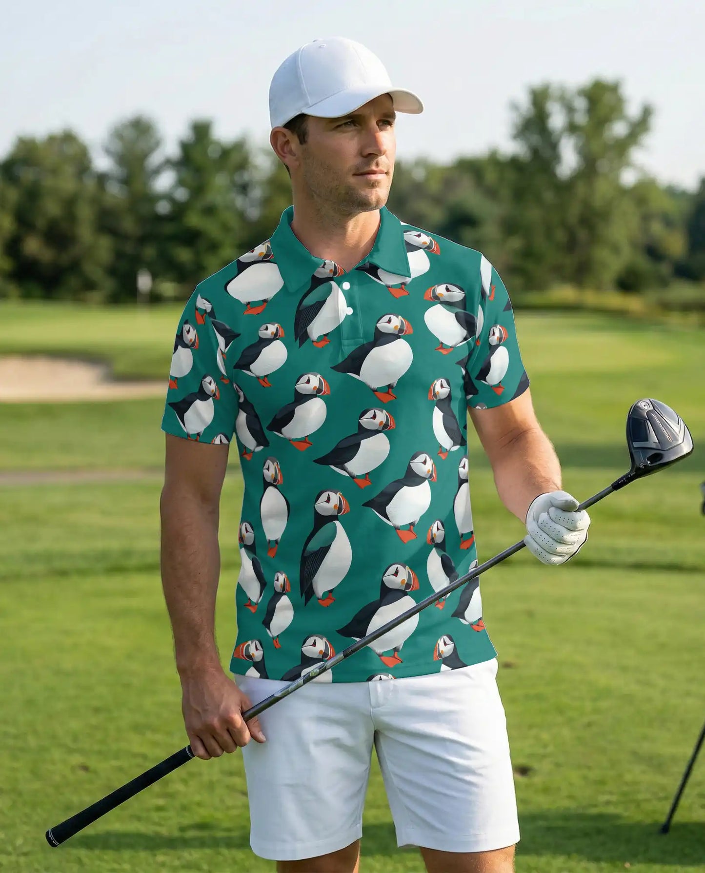 Cute Puffin Bird 3D Polo Shirt for Men – Coastal Seabird Tropical Style | Netecom