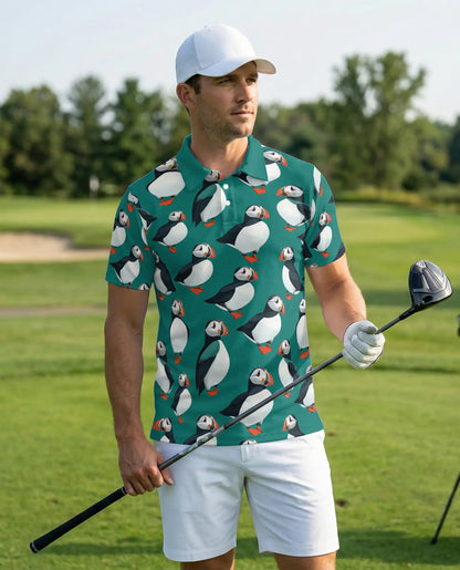 Cute Puffin Bird 3D Polo Shirt for Men – Coastal Seabird Tropical Style | Netecom