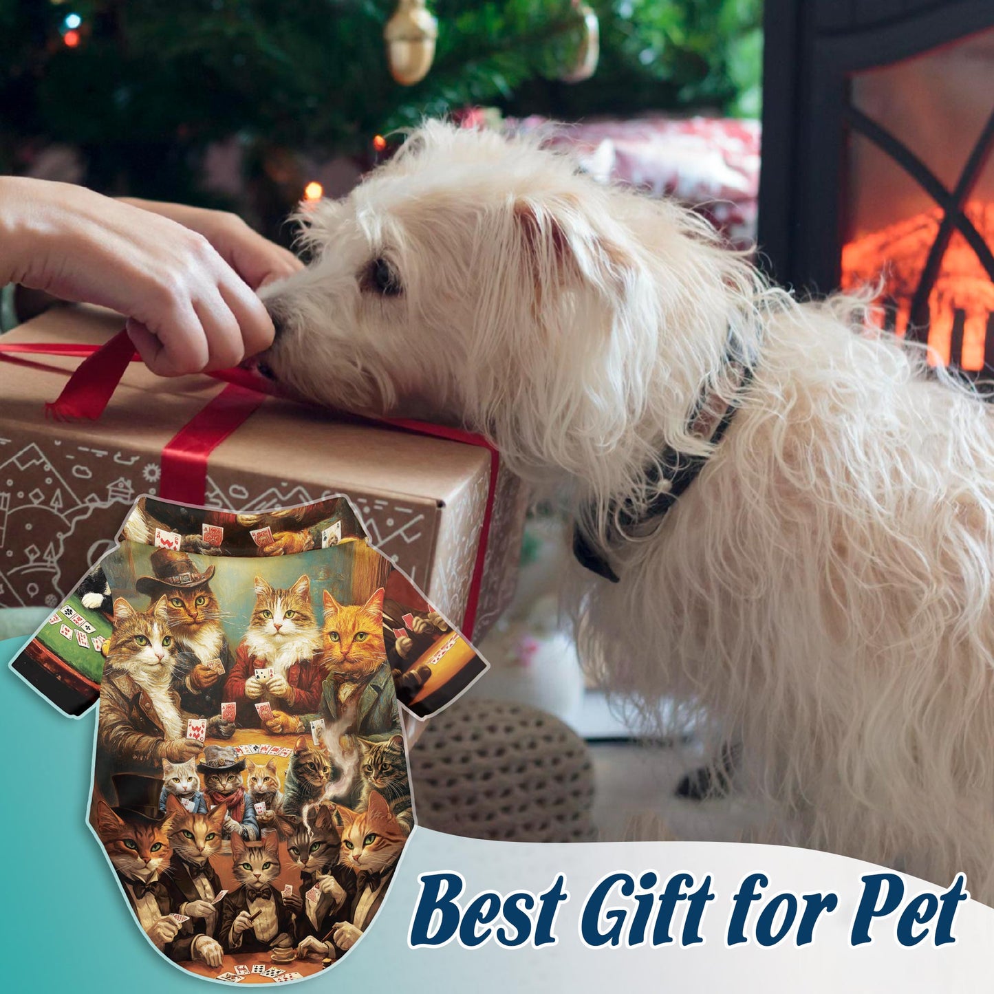 Netecom Matching Cats Playing Poker Aloha Hawaiian Shirt for Dog and Owner, Aloha Summer Shirt, Poker Playing Cat Print Outfit for Pet and Human, Beach Vacation Casual Wear