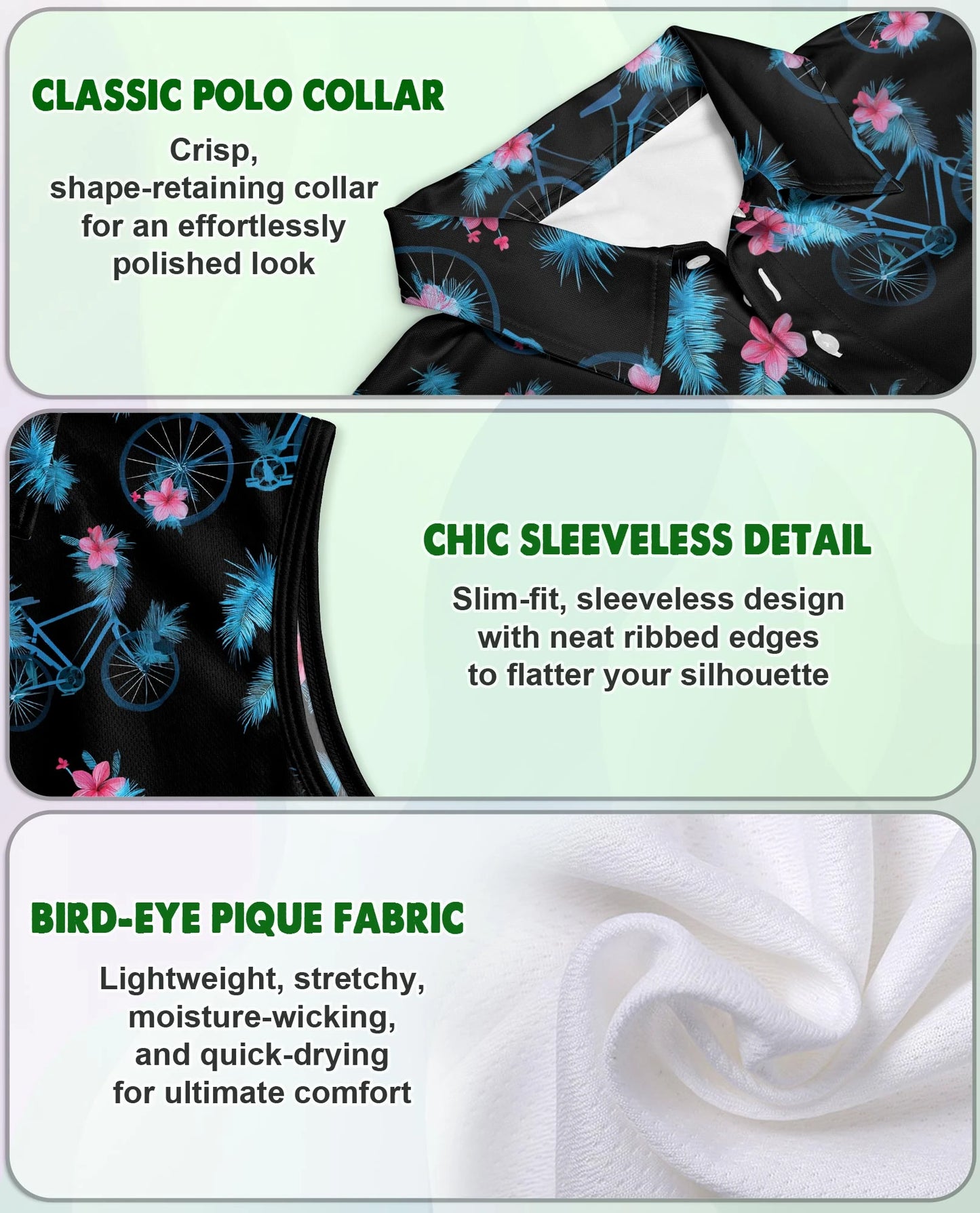 Bicycle Pattern Sleeveless Polo Shirt for Women | Netecom