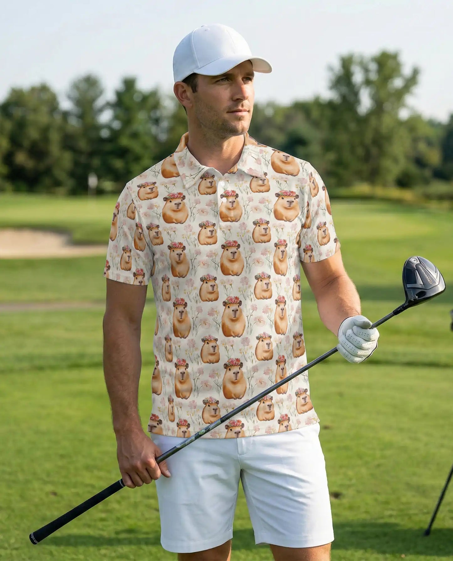 Cute Capybara Floral Polo Shirt – Funny Animal Pattern | Netecom