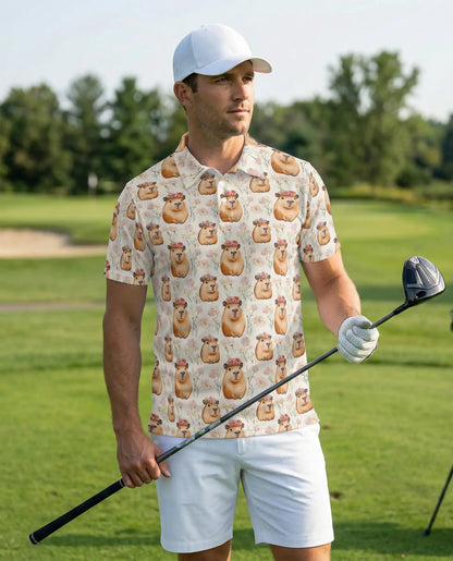 Cute Capybara Floral Polo Shirt – Funny Animal Pattern | Netecom