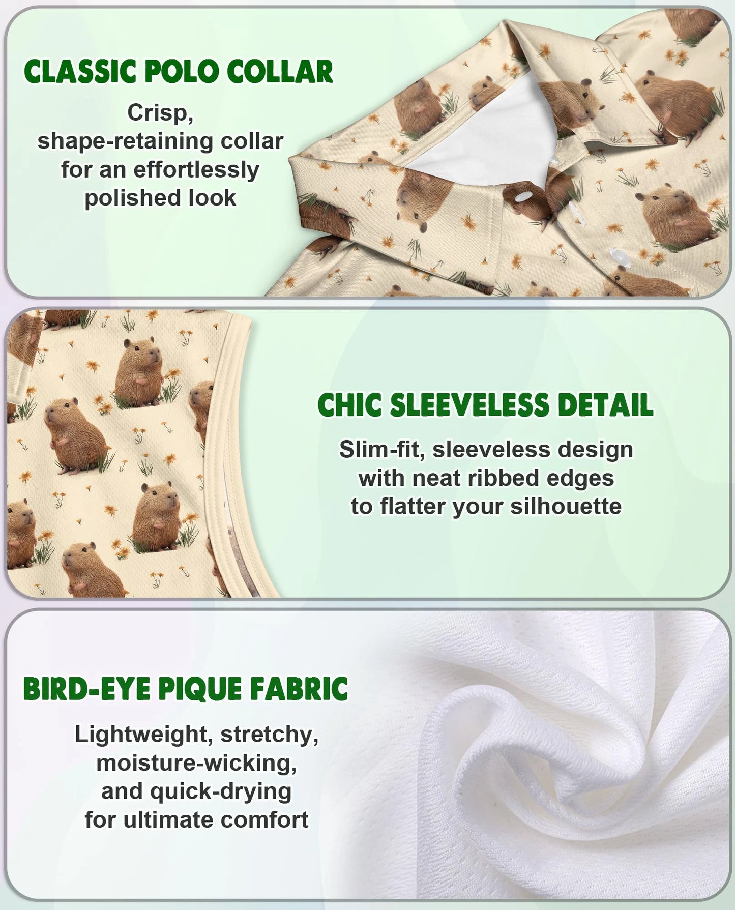 Capybara Pattern Sleeveless Polo Shirt for Women | Netecom