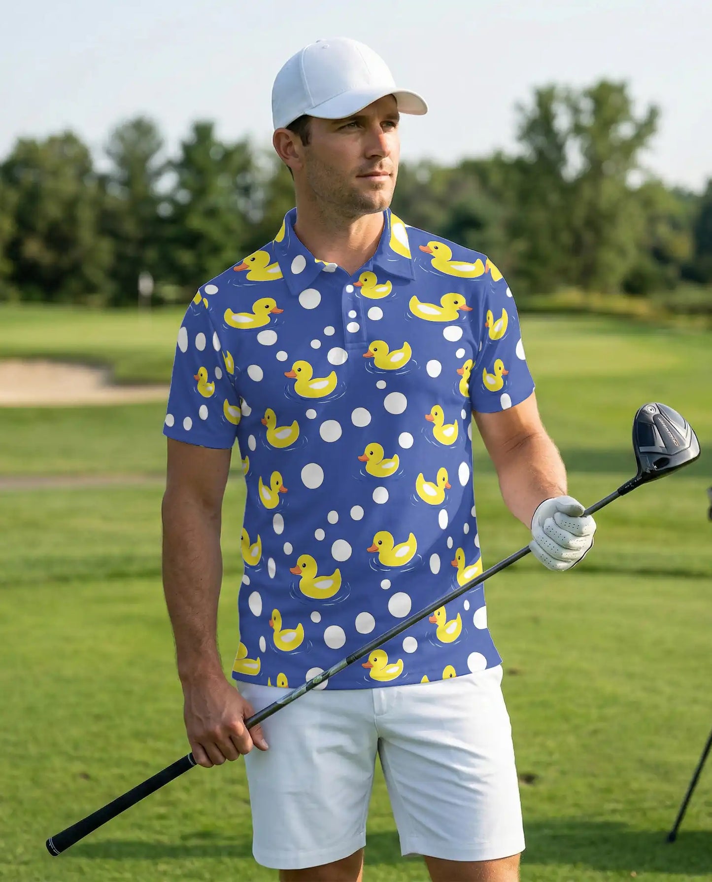 Funny Rubber Duck Polo Shirt for Men- Cute Yellow Duck Polka | Netecom